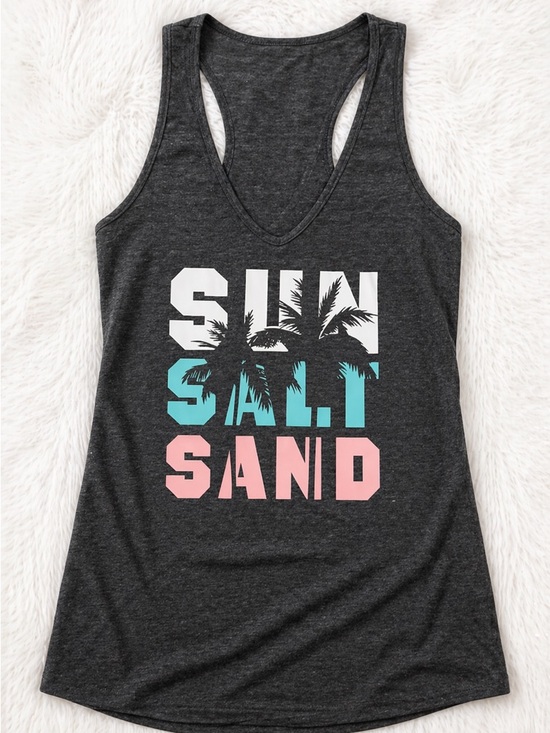 Dresses & Skirts - Sun Salt Sand Graphic Tank Dress Women’s Medium Gray Racerback Beachy Casual
